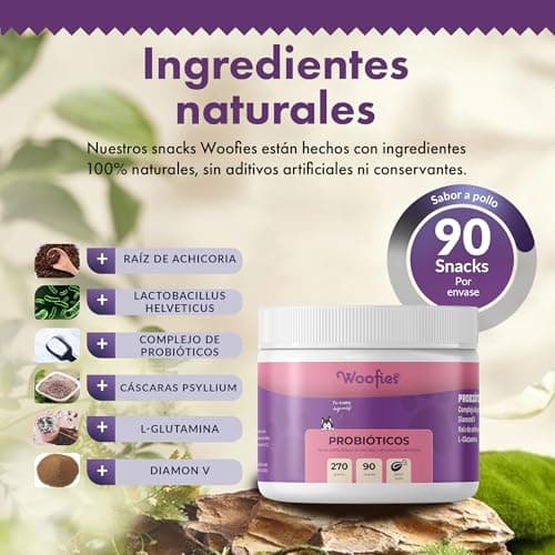 Woofies Probiotiques Friandises digestives pour Chiens - 90 pièces - Renforce la Flore intestinale et améliore Le système immunitaire - Ingrédients 100% naturels Prébiotiques (Poulet)