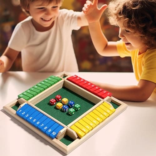 DAYIsjz Jeux de société Shut The Box 4 Couleurs 8 dés Ferme la boîte 4 Joueurs Jeu de dés Jeu en Bois Adulte Jeux en Bois Jeux de dés pour Adultes pour Adultes Enfants Jeu divertissant de Vacances