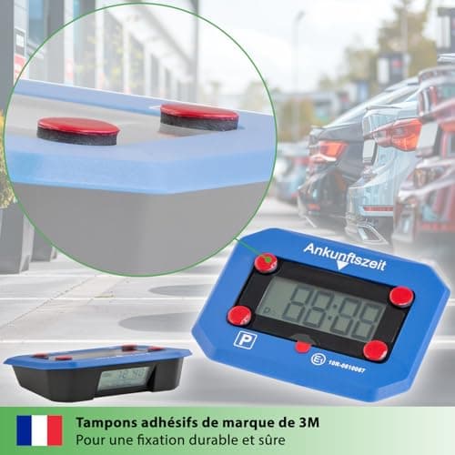 fouraces Disque de stationnement électronique - Automatique, Heure d'été et d'hiver - indicateur de Batterie, Homologation, Batterie de Rechange, pour Voiture, Bleue, Bleu