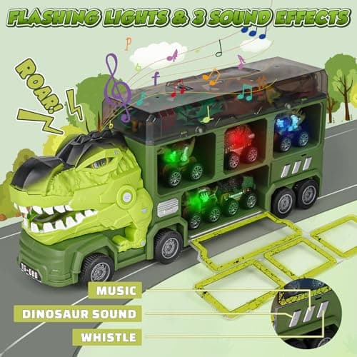 Aoskie Dinosaure Jouet Enfant 3 4 5 6 7Ans Garçon, Camion Cars Jouet avec Son et Lumières, Jouet Dinosaure Cadeau d'anniversaire, Fête, Noël