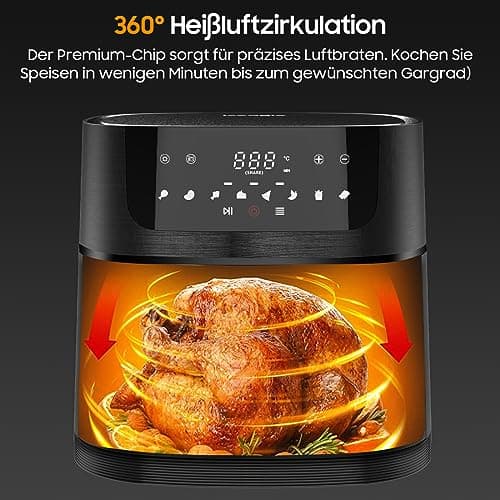 Iceagle Friteuse Sans Huile 9L XXL – 1800W Friteuse à Air avec Grande Fenêtre | Airfryer avec écran Tactile LED, 8 Programmes, Shake-Mode, Livre de Recettes
