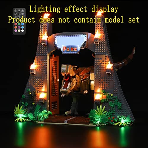 GEAMENT Jeu De Lumières (Télécommande) Compatible avec Lego (Jurassic Park:T.Rex Rampage) - Kit D'éclairage LED pour Jurassic World 75936 (Modèle de Bloc Non Inclus)