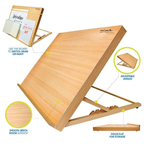 Mont Marte Planche à dessin A3 avec bande élastique en bois de hêtre inclinable avec bande élastique pour sécuriser les travaux.