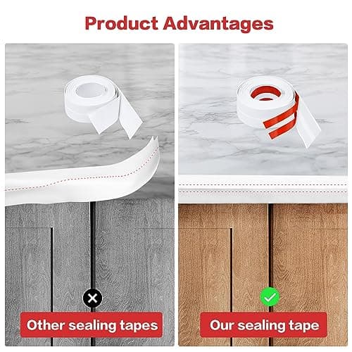 TATUNER Joint Salle de Bain, Joint d'Étanchéité Autocollant, Bande Calfeutrage Anti-Moisissure pour Salle de Baignoire, Cuisine, Plan de Travail, Rouleau de Joint Silicone Blanc 4M x 3,8cm (1)