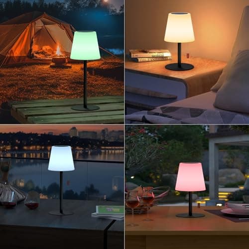 Postlucky Lampe de Table Solaire Exterieur avec Télécommande Lampe de Table Solaire 8 Couleurs Dimmable Rechargeable Lampe de Table Sans Fil pour Jardin Patio Terrasse