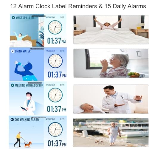 LEMNOI 7 Pouces Horloge Numérique,Calendrier Electronique avec Jour Date Heure, Pendule Murale Alzheimer avec Température,15 Alarmes&Rappels de médicaments,Automatique de L’Heure D’été (Noir)