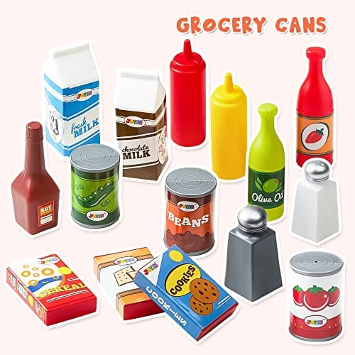 JOYIN Jeu de Cuisine 135 Pièces de Cuisine pour Marché Jeu de Simulation de Marché, Jeu de Cuisine, Accessoires de Cuisine Faux Aliments, Fournitures de Fête, Vacances