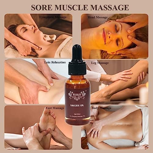 Huile de Massage, Huile de Gingembre, Huile de Massage de Drainage Lymphatique, Essentielle Huile pour Réchauffer, Détendre, Masser, Huile de Massage pour Soulager des Douleurs Articulaires