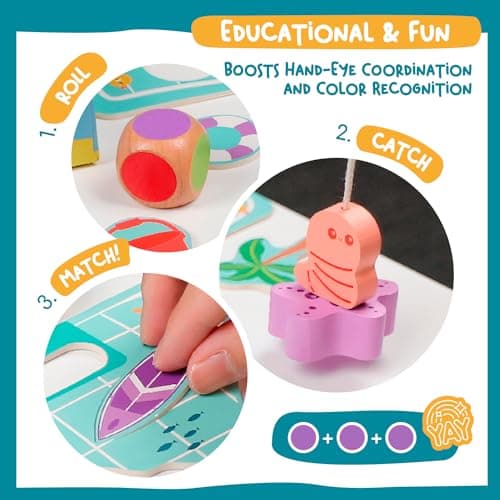 Nene Toys Jeu de Pêche Magnétique en Bois pour Enfants dès 2 Ans - Jouet Magnétique Ludique pour Tout-Petits de 2 3 Ans - Jeu Montessori de Pêche à la Ligne avec Puzzle - Cadeau pour Fille et Garçon