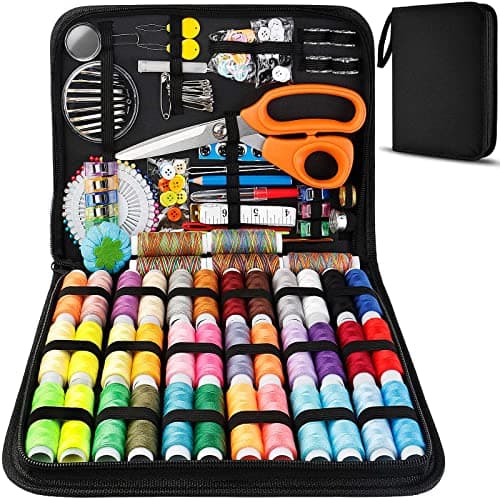 MARQUEEN Grand kit de couture professionnel, 200 fournitures de couture de qualité supérieure – Comprend des ciseaux de tailleur, 41 bobines de fil XL et 30 aiguilles, convient pour les voyageurs, les