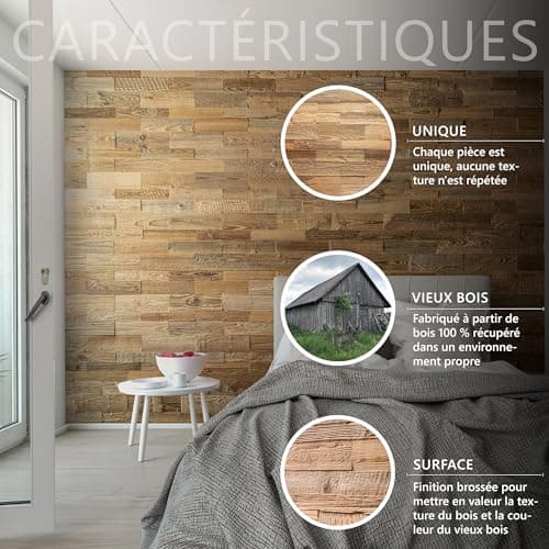 Wooden Wall Design Modèle « Amber Mini » Panneaux muraux en bois recyclé 1m2