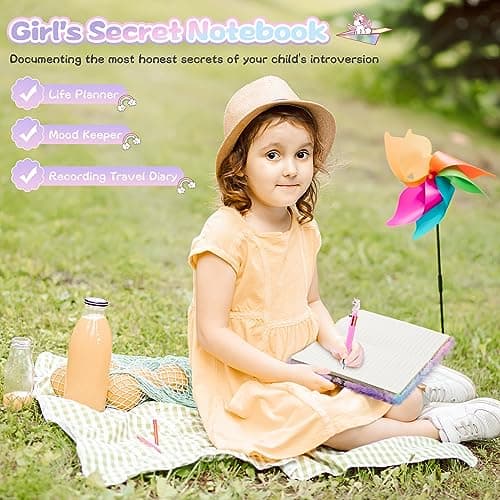 PESLNG Agenda secret pour filles avec cadenas, carnet de voyage en peluche, carnet privé avec stylo multicolore, bracelet, porte-monnaie mignon et 6 autocollants - Cadeau pour filles avec licornes