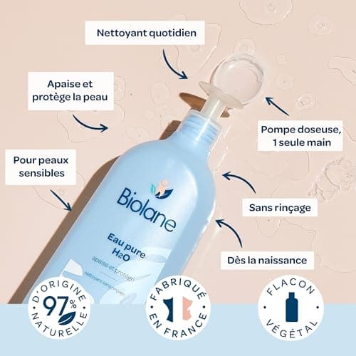 BIOLANE - Eau Pure H2O - Nouveau Packaging - Nettoyant Pour Le Visage, Corps Et Siège Du Bébé - Sans rinçage - 1 flacons-pompe 750ml - Fabriqué en France