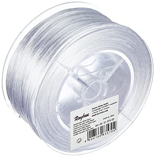 Rayher 5137502 cordon satin 2 mm de diamètre cordon pour bracelet, colliers, décoration de table, etc. cordon queue de rat idéal pour les activités d arts créatifs bobine de 50 m blanc