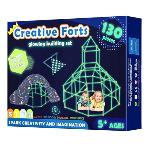 Kit de Construction de Fort pour Enfants - Brillent dans Le Noir 130 PCS Jouet Fort créatif pour garçon et Fille de 5+ Ans - Jouets de Construction STEM Châteaux de DIY Tente de Jeu Tour de fusée
