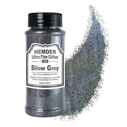 Gris Argenté Paillettes Ultra Fines, 140g en Résine Paillettes Métallique pour époxy, Gobelets, Bougies, Arts de la Peinture, Cheveux, Visage, Corps, Yeux, Nail art, Festival