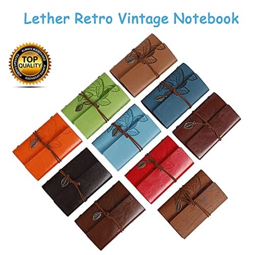 Bloc-notes relié en cuir rétro A6, 12,5 cm x 18,5 cm avec pages vierges non lignées