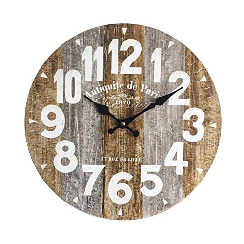 Rebecca Mobili Horloge Murale Horloge Décorative Industrielle Bois MDF Cuisine Salon Analogique - Ø 34 cm x P 4 cm (H x L x P) - Art. RE6145