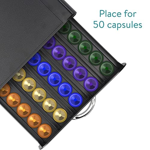Navaris Tiroir à Capsule de Café - Rangement Support pour Dosette Machine à Café Nespresso - Distributeur Range-Dosette 50 Capsules - Noir