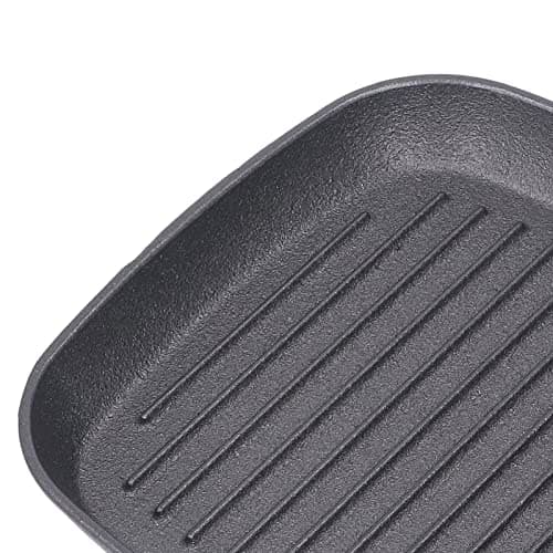 Poele Fonte, Poêle à Griller En Fonte, Grill à Steak, Bâtons Quadrate En Fonte Steak Pan, Plaque De Cuisson Antiadhésive Poêles à Griller Avec Poignée En Grain De Bois, Pour Griller, Frire, Sauter