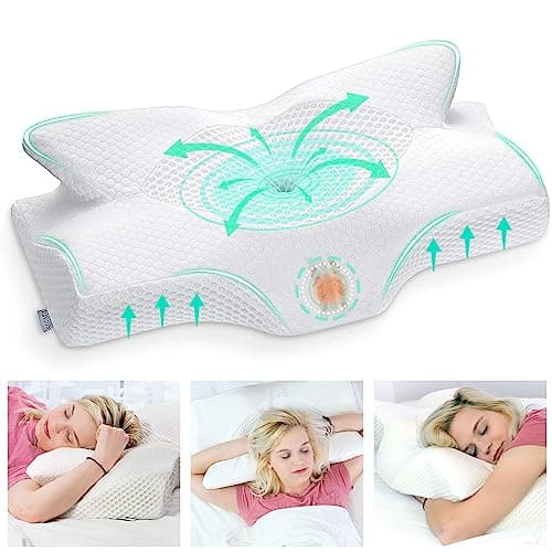 Elviros Oreiller Ergonomique Cervical, Oreillers Mémoire de Forme, Oreillers Ergonomiques pour la Nuque, Oreiller Orthopédique Anti Douleur, Décontracter Les Muscles, 64 x 12,5/10,5 x 38 cm, Blanc