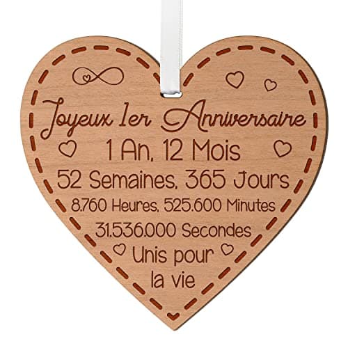 Cadeau Anniversaire De Mariage 1 An - Idée Cadeau Souvenir Anniversaire De Mariage Pour Femme En Bois - Cadeau Cœur Gravé Souvenir 1 An De Mariage Homme Et Femme