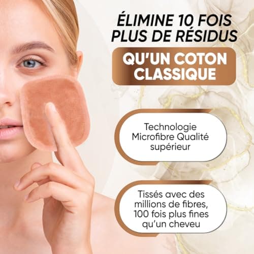 Belleaura - Lingettes Démaquillantes Lavables Réutilisables - 7 Pads Couleur Nude + Sac à Linge Offert - Nettoyage Exfoliant Visage Sans Produit, Démaquillage à l'Eau