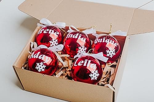 Boule de Noël personnalisée prénom ou texte au choix, decoration de sapin rouge, 5 pièces. Boules de noël Olesea