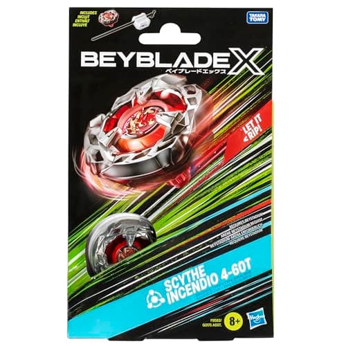 Beyblade X, Starter Pack Scythe Incendio 4-60T avec Toupie de Compétition et Lanceur, Jouets pour Enfants à Partir de 8 Ans, pour Garçons et Filles, Cadeaux de Noël