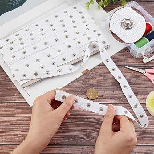 nbeads 6 Verges(5.48 m)/Rouleau Ruban à Bouton-Pression, 2cm Large Blanc Couture Bouton Pression Attache Bouton Bandes Snap Bande Vêtement Accessoires pour Vêtements Attache Couture Artisanat
