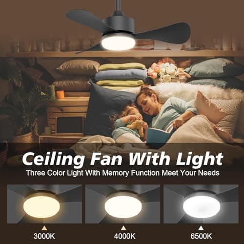 Mefine 71cm Ventilateur Plafond avec Lumiere Silencieux, Petit Ventilateur Plafond avec Telecommande et Réversible DC Moteur, LED Lampe Ventilateur Plafond pour Chambre Salon Cuisine, 6 Vitesses