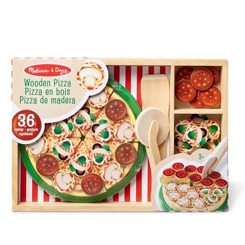 Melissa & Doug Pizza En Bois, Aliments en bois pour enfants, Jouet éducatif et créatif, Jouets en bois, Jouets de développement, Jouet Montessori, Cadeau pour garçons et filles de 3 4 5 6 7 ans