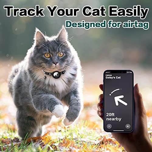 Collier Chat Airtag, Collier pour Chat Anti-étranglement avec Protecteur Airtag et Cloche, pour Toutes Les Tailles de Chats, Large de 1 Centimètres et Léger (Noir)