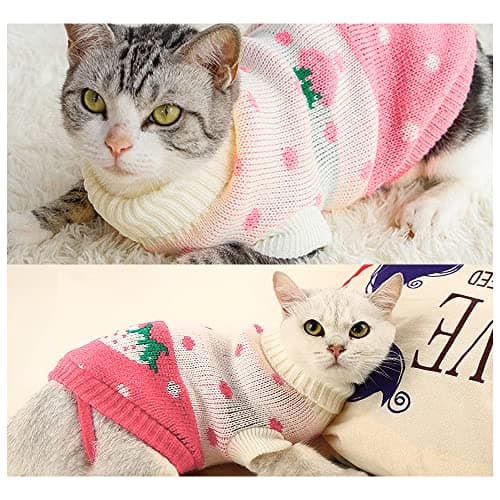 Hillylolly Pull en Tricot pour Chats, Pull pour Animaux, Vêtements de Chat sans Poil, Adorable vêtement pour Chat, Gilet pour Animaux de Compagnie, Pull Chat Tricoté Chaud (M)