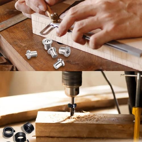 XTUDOU® 32 Pièces Centreur Tourillon, Pointe de Centrage Tourillon avec 8 Butée de Profondeur de Perçage et 1 Clé, pour Chevillage Charpenterie Menuiserie (6/8/10/12 mm)