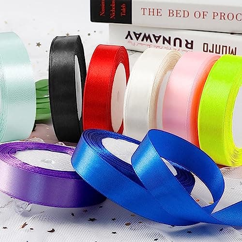 Swpeet Lot de 10 rouleaux de ruban satiné en polyester 10 couleurs 2,5 cm x 22,9 m pour emballage cadeau, travaux manuels, décoration de fête – Longueur totale : 227 m