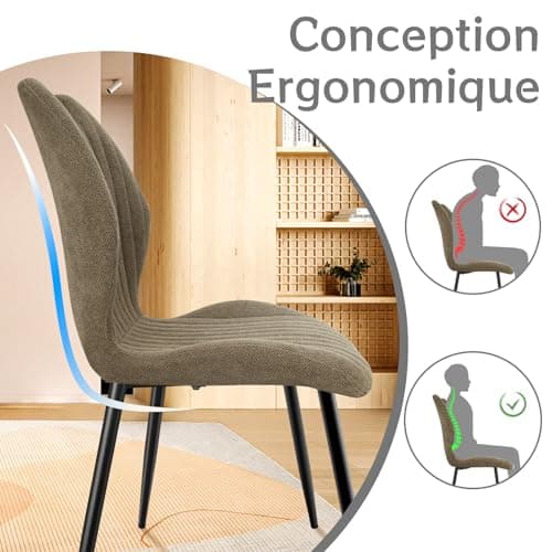 JIJIAN Lot de 4 Chaises de Salle à Manger, Chaise de Cuisine, Chaise tapissée, Chaise de Salon, Dossier en Tissu et Pieds en Métal, Kaki