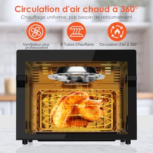 LLIVEKIT 30L Friteuse sans Huile XXL avec Tournante Rôtissoire, Air Fryer 20 Programmes et 9 Accessoires, Friteuse sans Huile avec Écran Tactile LED, Mini Four avce Livre de Recettes, 80°C-230°C