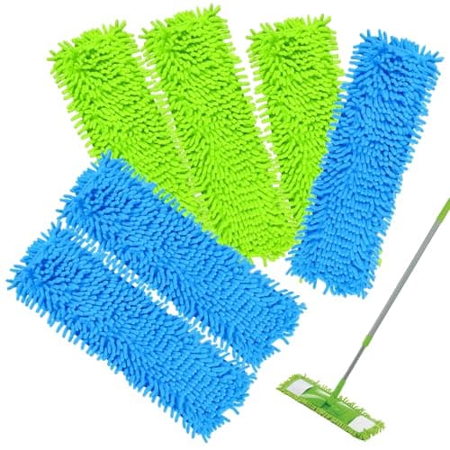 HTTYHT 6 pièces Housse de vadrouille pour Le Nettoyage des sols 42 x 12 cm serpillères en Chenille Bleues/Verte serpillères en Microfibre lavables et réutilisables pour Le Nettoyage des sols