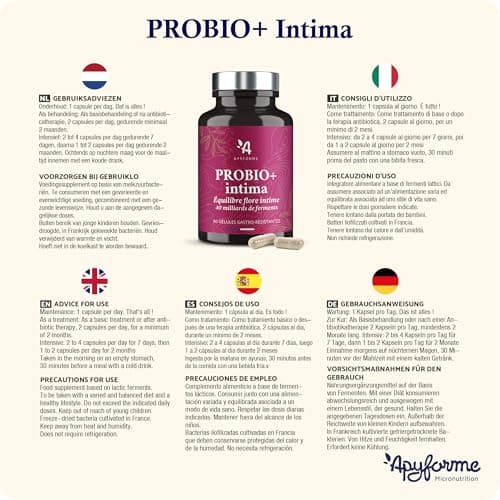 Probio+ Intima - Probiotique Flore Intime - Jusqu'à 40 Milliards UFC/Jour - 4 Souches Lactobacillus Reuteri, Rhamnosus Crispatus et Acidophilus - 100% FRANÇAIS