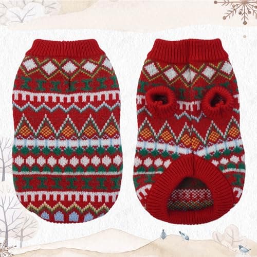 Hjumarayan Pull Chien - Pull Chihuahua Chaud Pull pour Chien Petite Taille Pull Noel Chien Sweat Chien Col Rond, Pull Chien Stretch Petite Taille Pull-Overs pour Chiens (Rouge-Vert S)