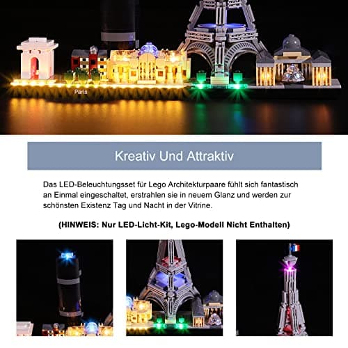 Kit d'éclairage LED pour Lego Architecture Pari (Pas de modèle Lego) BrickBling Compatible avec Lego 21044 Décoration de Maison et d'espace, idées Cadeaux pour collectionneu