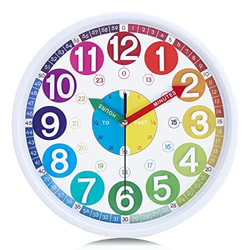 Lafocuse Silencieuse Horloge Murale Enfant Apprentissage Colorée avec 3D Chiffres Facile à Lire pour Ecole Chambre Enfant Classe 30 cm