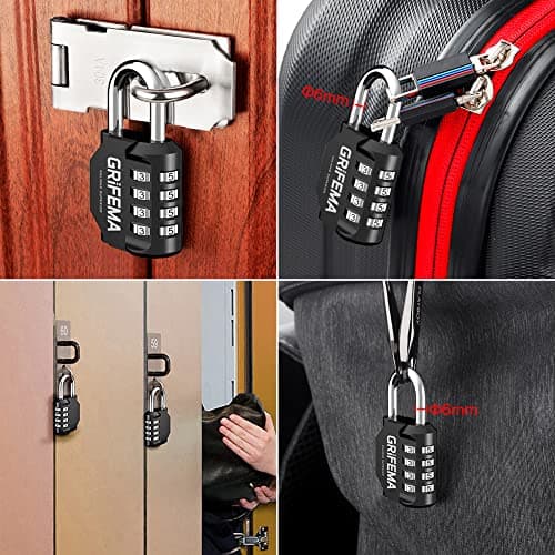 GRIFEMA GA1001-1, Cadenas Code 4 Chiffres - Cadenas de Sécurité Résistant Aux Intempéries, Cadenas à Combinaison pour Casier, Valise, Garage, Portail, École, Alliage de Zinc, Noir