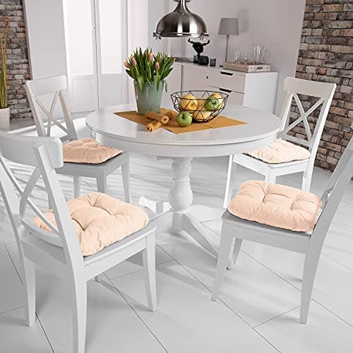 Beautissu Lisa Set de 4 Coussins 40x40 cm – Coussin de Chaise d'extérieur et d'intérieur 40x40 cm, Coussin Souple pour Les chaises de Jardin, Coussin en Mousse de 8 cm - Nature