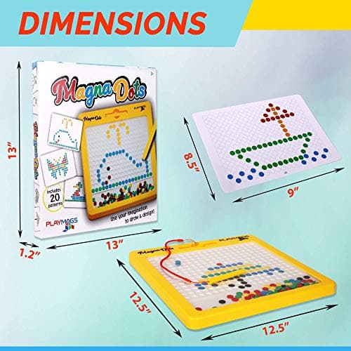 Playmags Magna Dots - Grand Tableau magnétique 12,5" pour Enfants - Tableau magnétique à Pois avec Stylo magnétique - Aimants Magna Safe pour Enfants et Tout-Petits - Jouet de Voyage