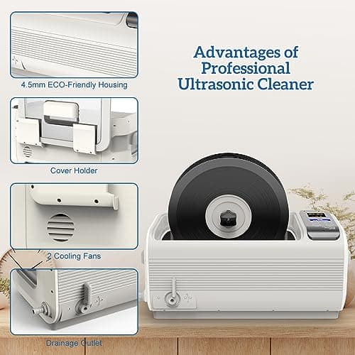 LifeBasis 6L Nettoyeur Ultrasons pour Vinyles 300W Ultrasonic Record Cleaner avec 0-15 Min Minuterie Réglable et Chauffage pour Disque Vinyle Circuits Imprimés Équipement de Laboratoire