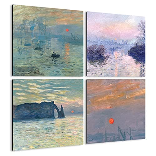 Giallobus - 4 carrés multi-panneaux - Claude Monet - Les plus belles oeuvres de Monet - Collection 3 - Bois MDF - 29,7x29,7 - x 4 pièces