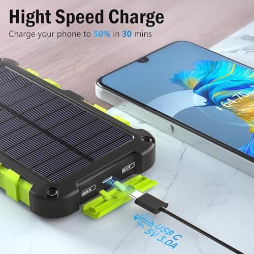 Chargeur Solaire 26800mAh Batterie Externe Solaire Portable Batterie avec 2 Ports USB et Une Entrée USB-C Charge Rapide Batterie Externe Imperméable pour Téléphone Ordinateur Camping Power Bank