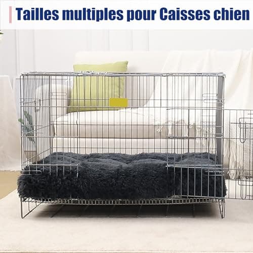 KSIIA Panier Chien Grande Taille, 90x60cm, Coussin Chien Lavable en Machine, Tissu Peluche Doux, Base antidérapante, Tapis Matelas Lit Chien Anti-Stress, Gris Foncé